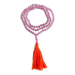 Crystal Beaded Necklace with Orange Tassel